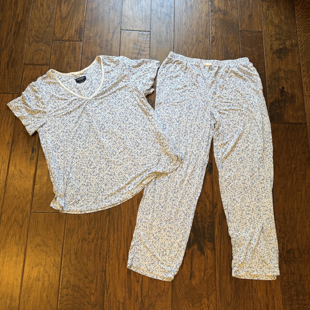 Kate Spade New York Pajama Set Womens Small Blue Floral V-Neck Top Pants Sleep